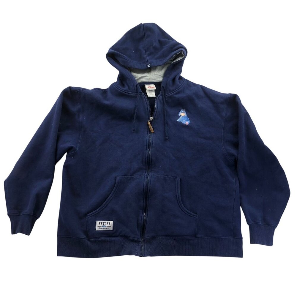 Disney Store Unisex Eeyore Jacket Large Navy Zip-Up Hoodie Cartoon Purple Casual